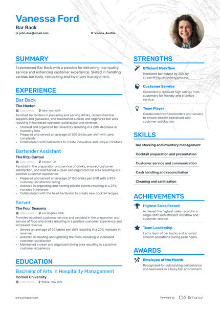 5 Bar Back Resume Examples & Guide for 2023