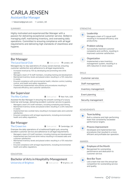 5 Bar Manager Resume Examples & Guide for 2023