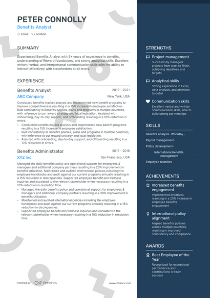 Benefits Analyst resume example