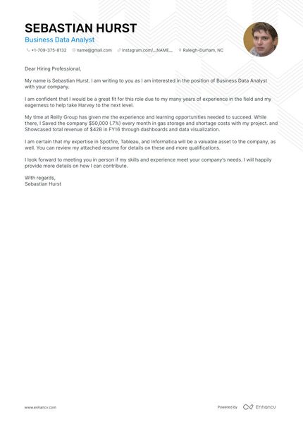 Business Data Analyst cover letter