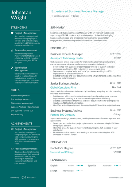 Business Process Manager resume example
