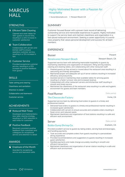Busser resume example