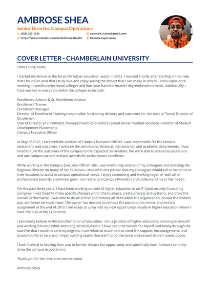 Campus Director cover letter
