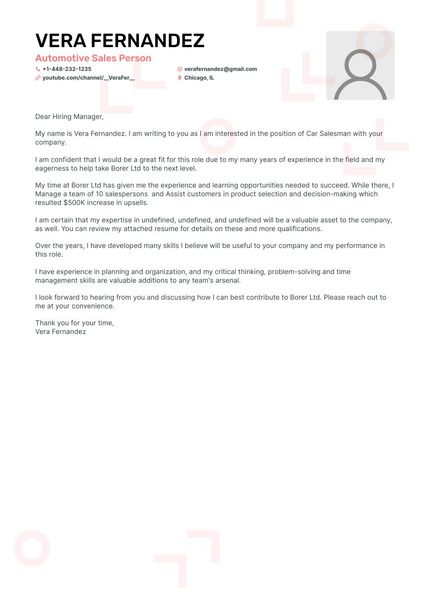 Car Salesman cover letter