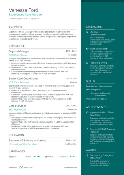Care Manager resume example