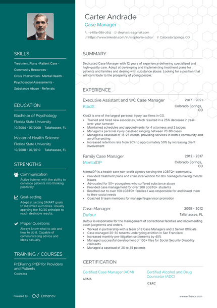 Case Manager resume example