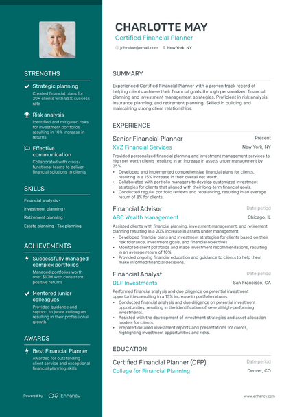 Certified Financial Planner resume example