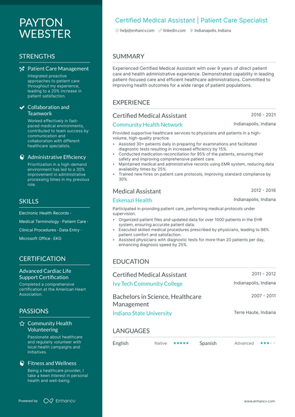 Certified Medical Assistant resume example