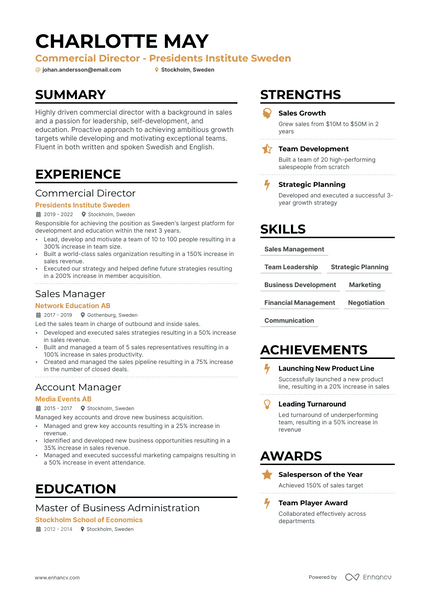 Commercial Director resume example