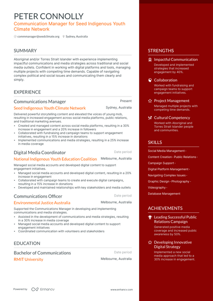 Communication Manager resume example
