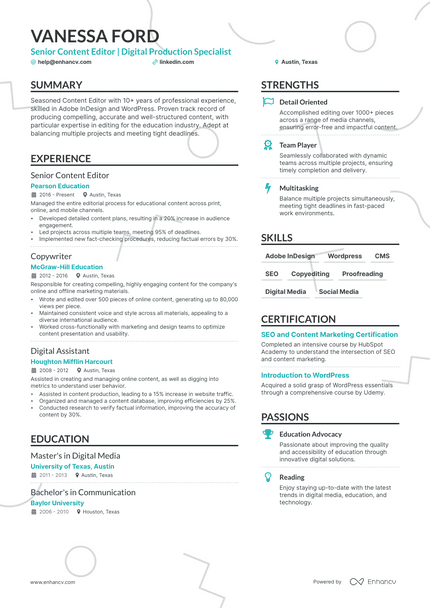 Content Editor resume example