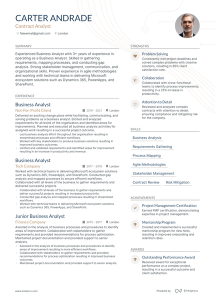 Contract Analyst resume example