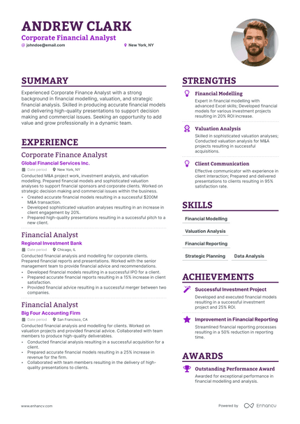 Corporate Financial Analyst resume example