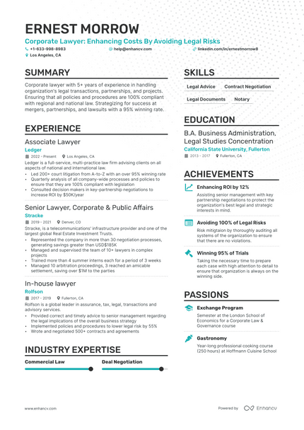 Corporate Lawyer resume example