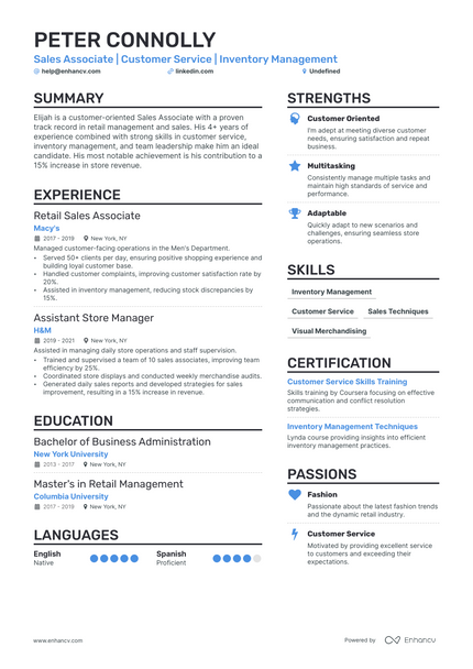 5 Clothing Store Sales Associate Resume Examples & Guide for 2023