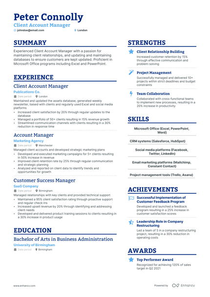 Client Account Manager resume example