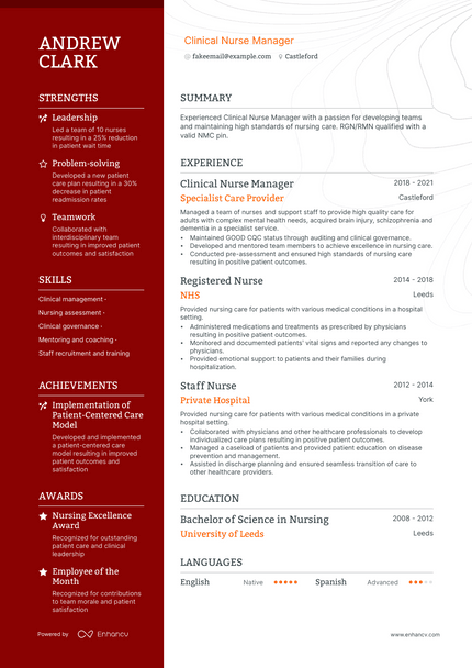 Clinical Nurse Manager resume example