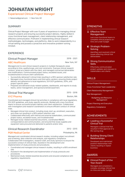 Clinical Project Manager resume example