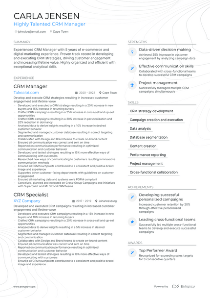 CRM Manager resume example