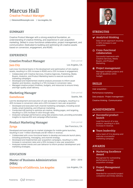 Creative Product Manager resume example