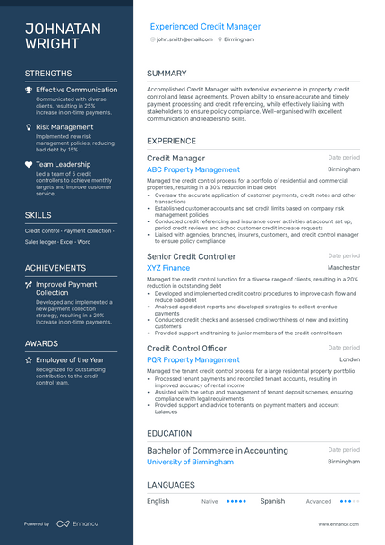 Credit Manager resume example