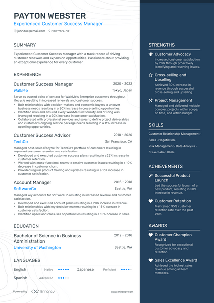 Customer Service Manager resume example
