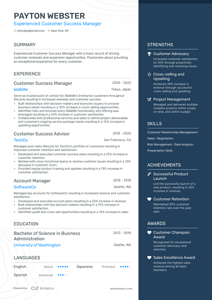 Customer Success Manager resume example