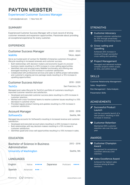 Customer Success Manager resume example