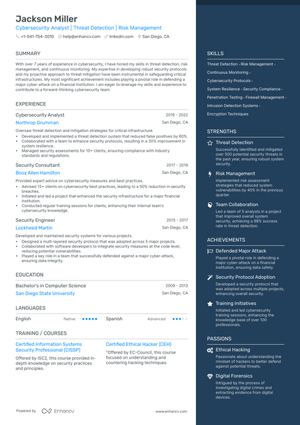 Cyber Security Analyst resume example