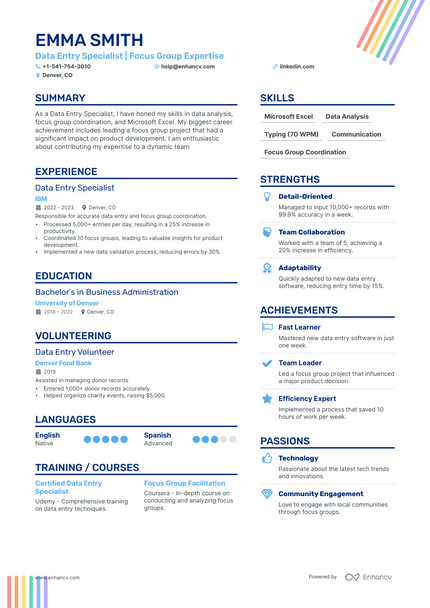 Data Entry resume example