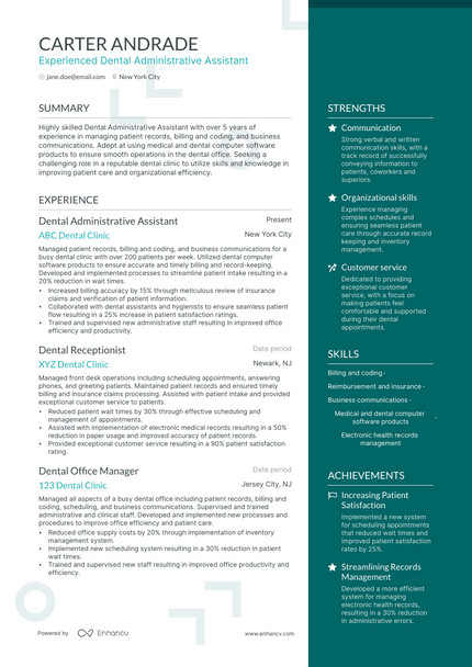 Dental Administrative Assistant resume example