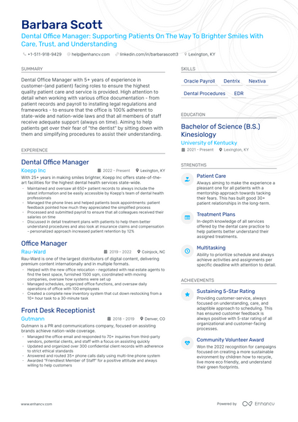 Dental Office Manager resume example