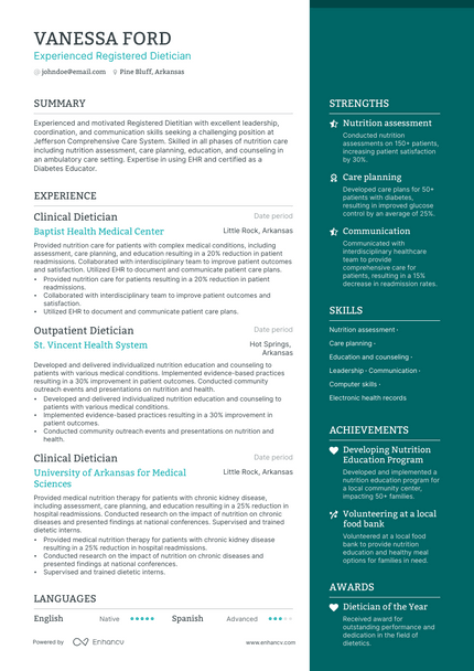 Dietician resume example