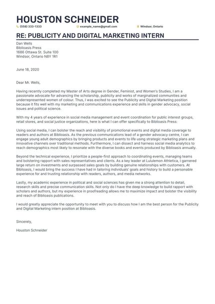 Digital Marketing Intern cover letter