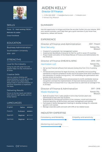 Director Of Finance resume example