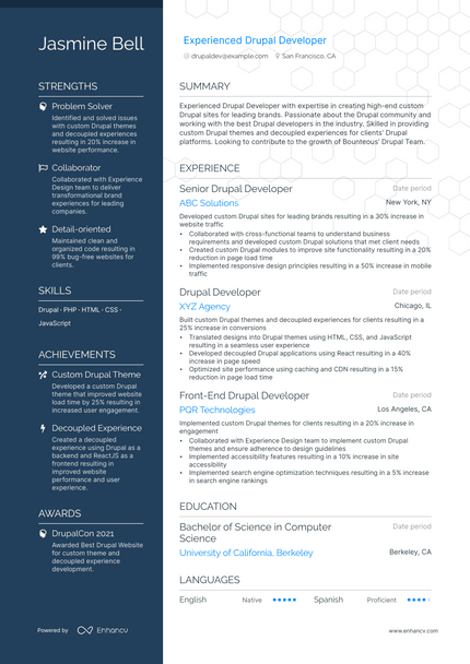 Drupal Developer resume example