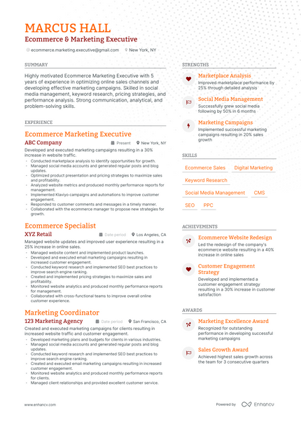 Ecommerce Marketing resume example