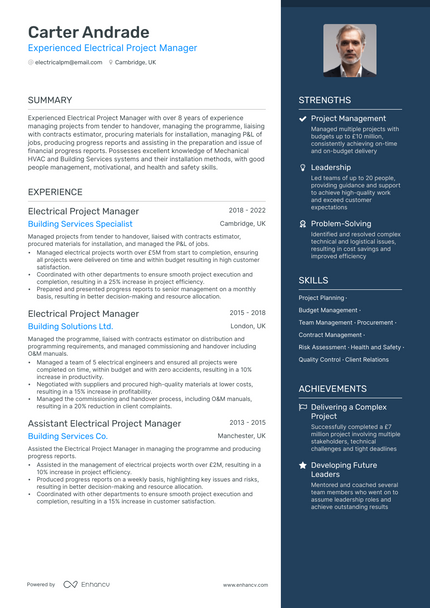 Electrical Project Manager resume example