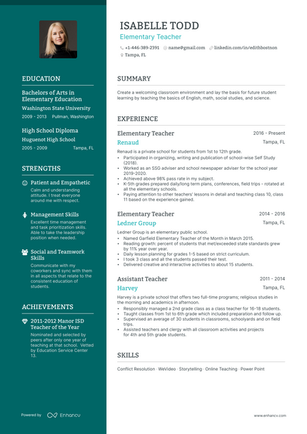 Elementary Teacher resume example