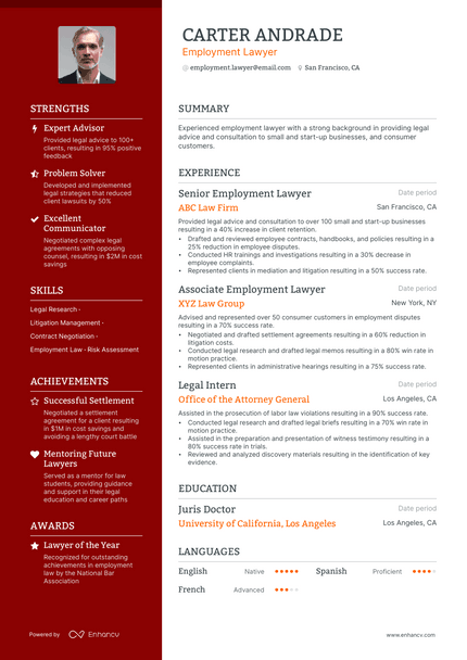 Employment Lawyer resume example