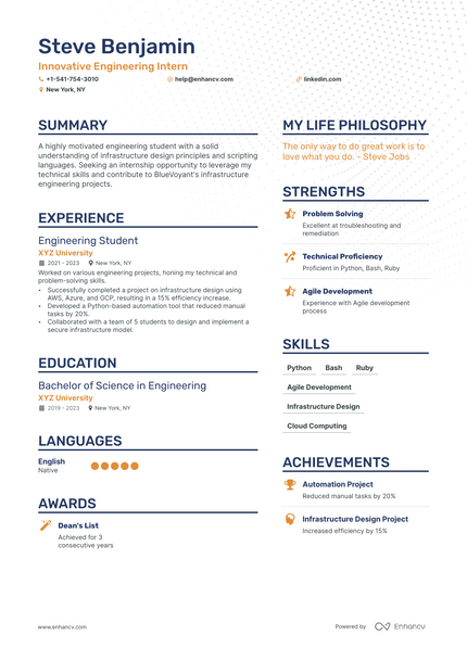 Engineering Intern resume example
