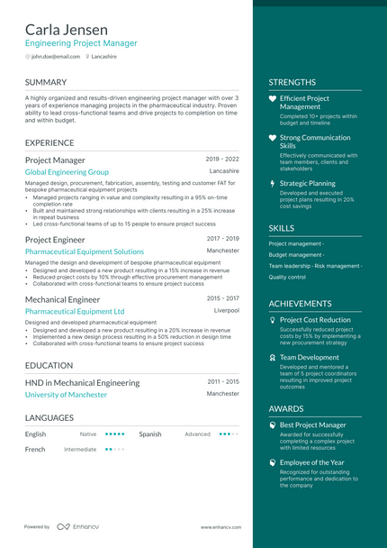 Engineering Project Manager resume example