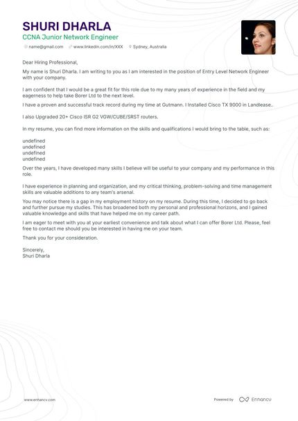 Entry Level Network Engineer cover letter