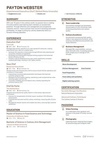 5 Executive Chef Resume Examples - AHR0cHM6Ly9jZG4uZW5oYW5jdi5jb20vcmVzdW1lcy9leGVjdXRpdmUtY2hlZi1yZXN1bWUucG5n. 