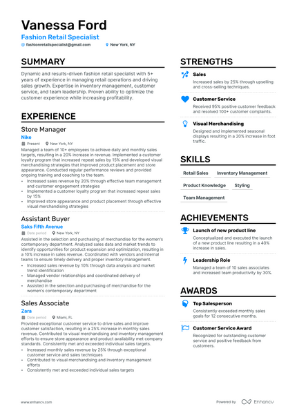 Fashion Retail resume example