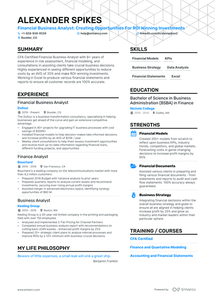 Financial Business Analyst resume example