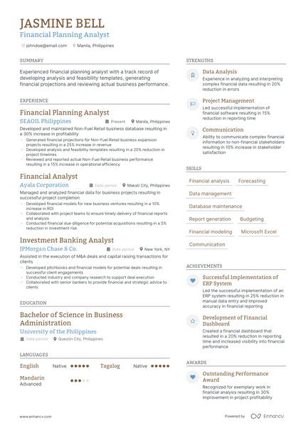 Financial Planning Analyst resume example