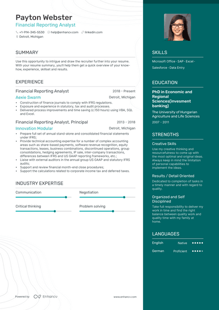 Financial Reporting Analyst resume example