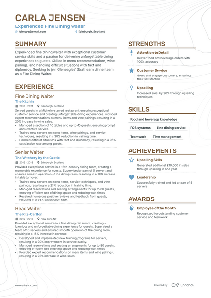 Fine Dining resume example