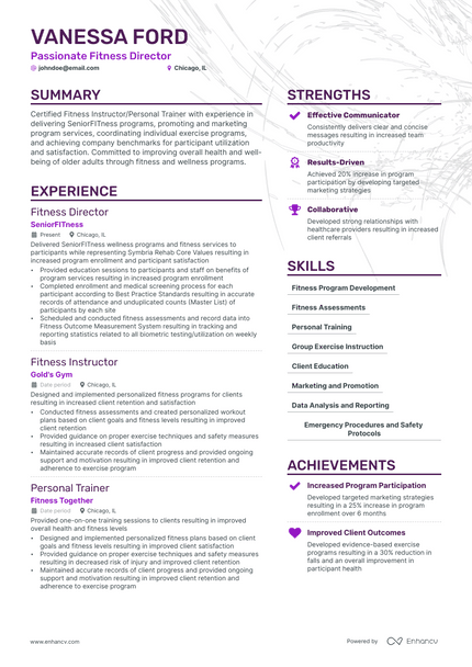Fitness Director resume example